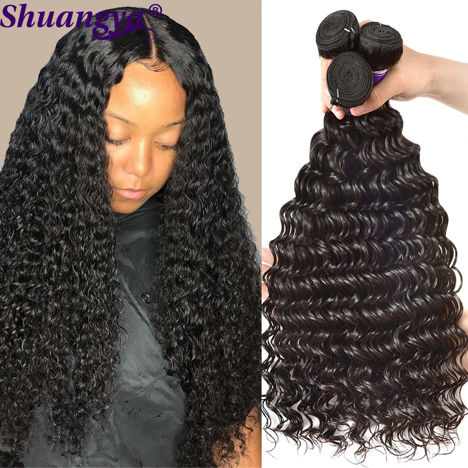Бразильские волосы, пряди, глубокая волна, волосы для наращивания, 100% человеческие волосы Remy, 8-28 дюймов, 1/2 шт, натуральные черные пряди, пред...