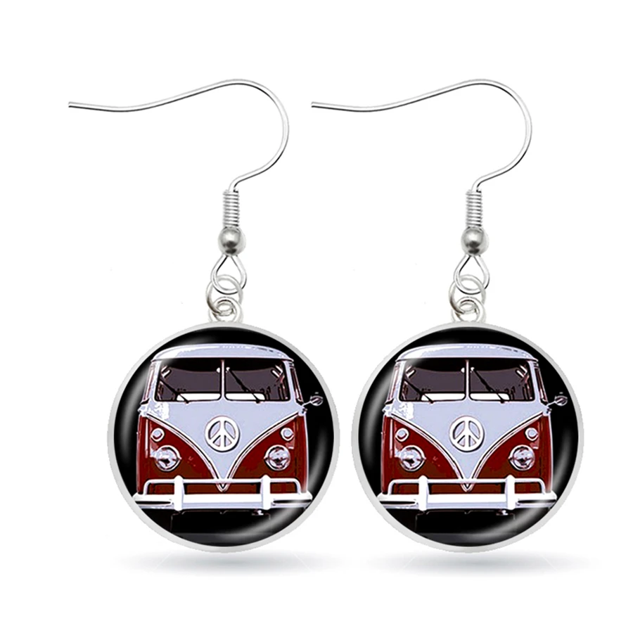 Винтажные висячие серьги в стиле хиппий с изображением Ван-автобуса ретро для