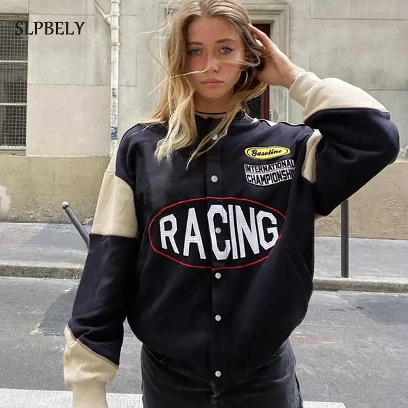 

SLPBELY 2021 Jacket Female Autumn Winter New Korean Version Of Loose Sweater Student Ins Baseball Uniform Tide Black Red Jacket