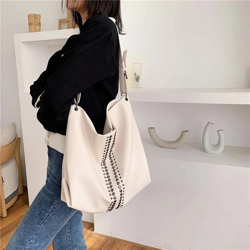 

Famous Brands Women Tote Messenger Bags High Quality Ladies Pu Leather Shoulder Bag Fashion Large Capacity Rivet Women Handbags