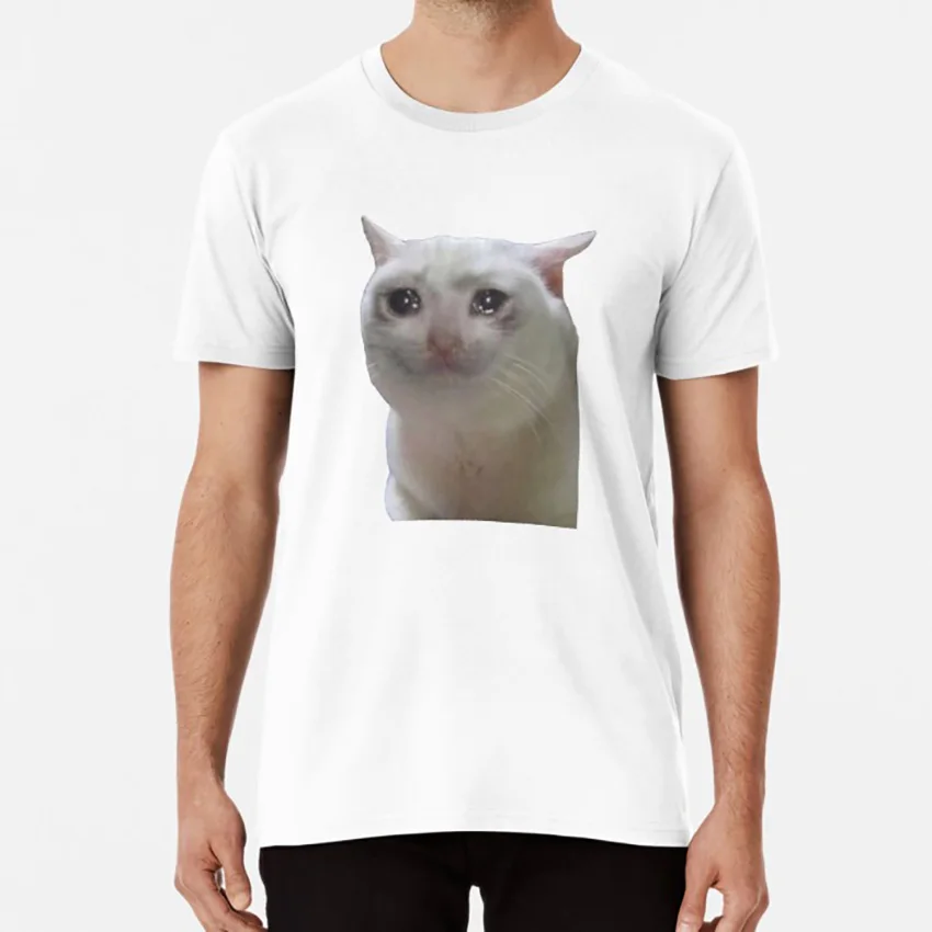 Белый Sad Cat Meme футболка sad cat meme плачет Кот meme смешной Кот Meme instagram - Цвет: Белый