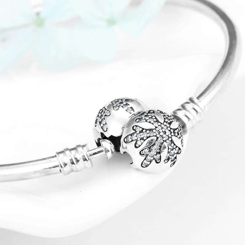 Новый Шарм снежинка шаблон 925 стерлингового серебра сверкающие тонкие Бусы