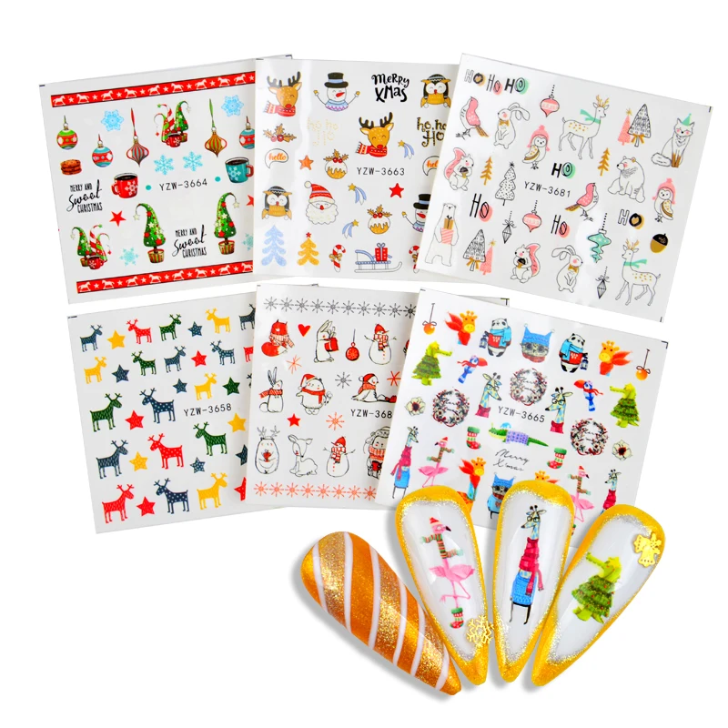 

Декоративные наклейки для ногтей, новый дизайн, Рождественский узор, водная наклейка, снежинка/Рождественская елка/подарок, слайдер, наклей...
