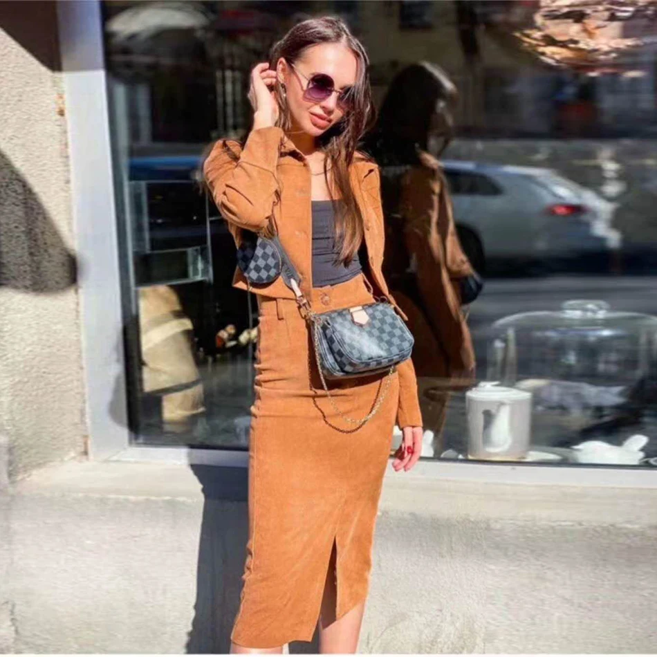 Ailigou абрикосовый серый однотонный Модный повседневный Женский комплект из двух