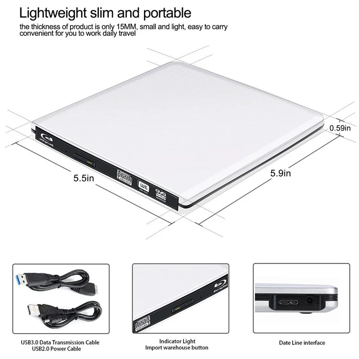 Bluray Burner Writer BD-RW USB 3,0 внешний DVD привод портативный Blu ray плеер CD/DVD RW оптический привод для ноутбуков hp