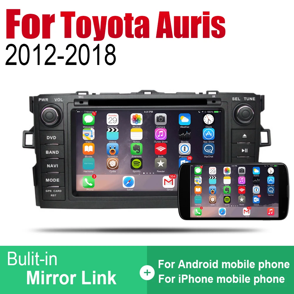 Автомагнитола ZaiXi на Android 2 Din DVD для Toyota Auris / Corolla Hatchback 2012 ~ 2018 автомобильный