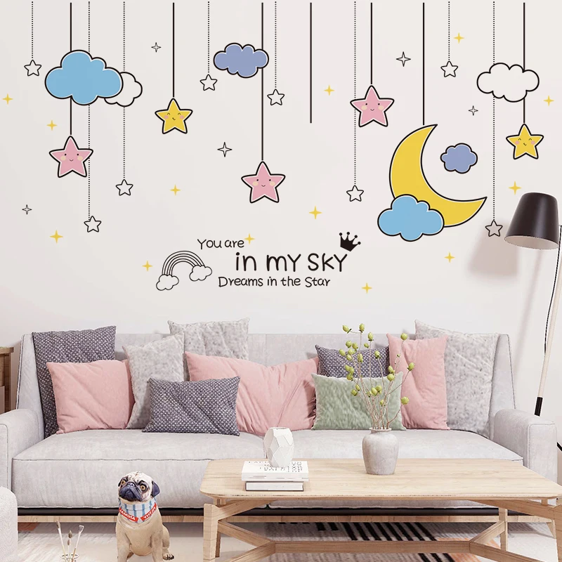 [SHIJUEHEZI] Звезды облака наклейки на стену DIY мультфильм Подвески Наклейки стены для