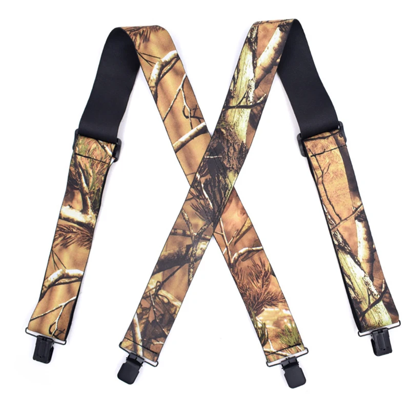 

Suspenders Men's Camouflage Print Elastic Tactical Man Suspenders X Shape 4 Black Clips-on Suspenders Length Outdoor Straps