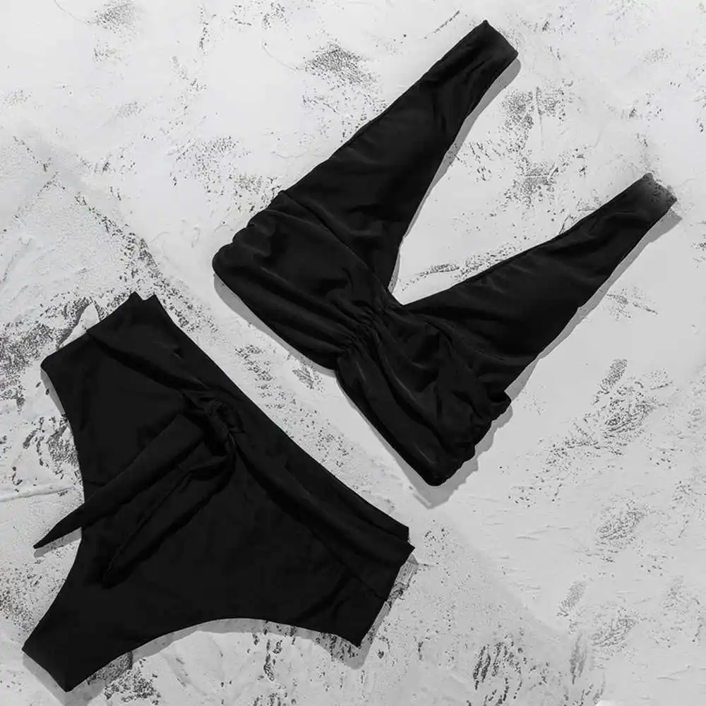 

ZTVitality Solid Fold Push Up Bikini 2020 Black Padded Bandage Bikinis High Waist Swimsuit Swimwear Women Sexy Brazilian Biquini