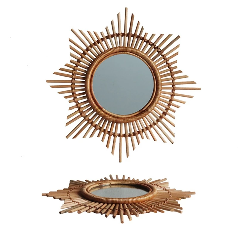 

Rattan Innovative Art Decoration Round Makeup Mirror Dressing Bathroom Wall Hang