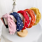 Модные однотонные цвета, повязка на голову с жемчужиной, женские аксессуары для волос с узлом PU кожаная повязка на голову женская бортом и сердечком и повязка на голову, FG071