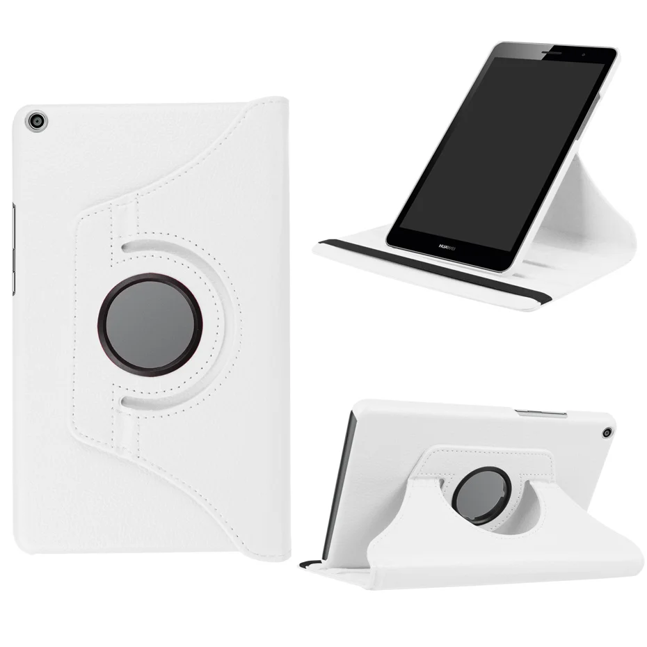 Белый Вращающийся на 360 градусов чехол личи для huawei MediaPad T3 8," KOB-L09 KOB-W09 8,0 дюймов Подставка для планшета складной чехол-книжка s+ пленка+ ручка - Цвет: Белый