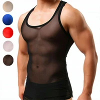see through tank tops wrestling singlet sexy men undershirts mesh sleeveless t shirts slim fitness gym sport vests men underwear