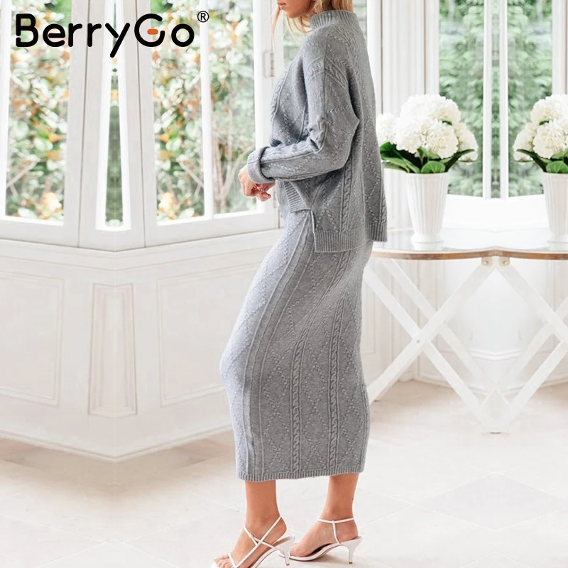 BerryGo вязаное женское платье из двух частей элегантное осенне зимнее дамское с