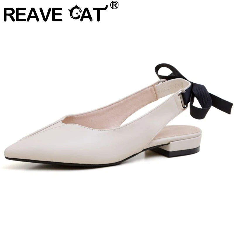 Женские босоножки с острым носком REAVE CAT летние лаконичные из натуральной кожи на
