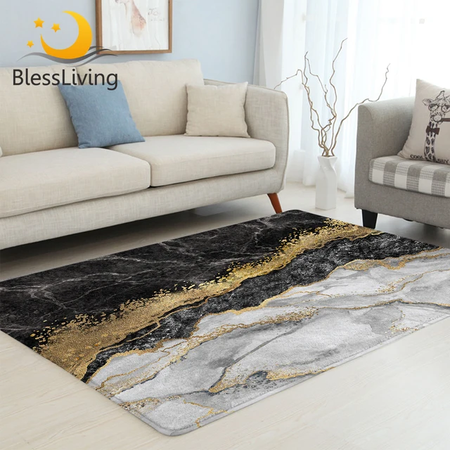 BlessLiving Marble Large Carpets for Living Room Black Golden Floor Mat Modern Non-slip Area Rug 152x244cm Luxury Tapis Dropship 1