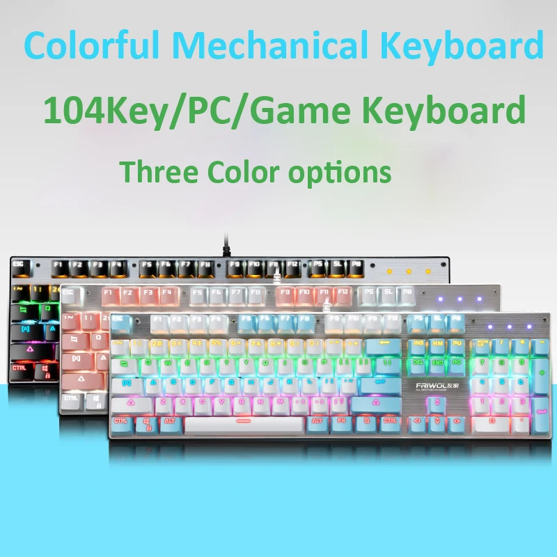 

Gaming Mechanical Keyboard USB Wired 104 Keys Blue Switch Game Keyboard RGB Backlight Gaming Keyboard For Game Laptop PC Gamer