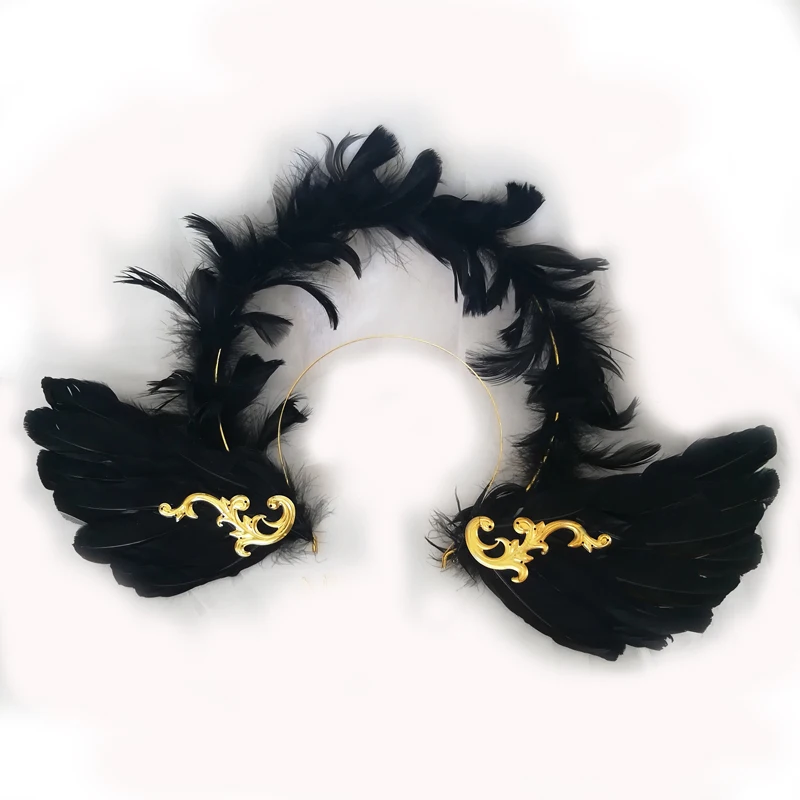 

Fairy Lolita Halo Crown Headpiece White Black Feather Tiara Headwear