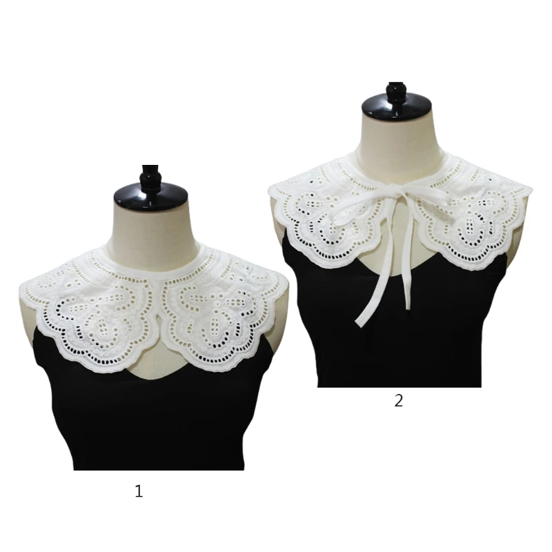 

Elegant Detachable Fake Collar Shawl Hollow Out Embroidery Necklace Half Shirt H7EF