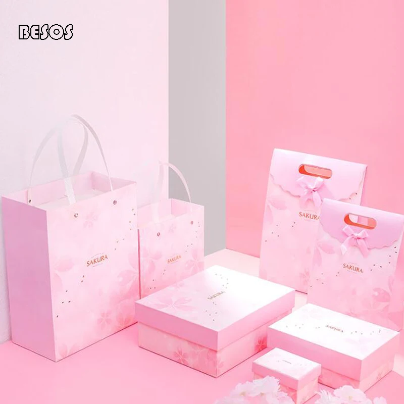 Fashion Dreamy Pink Sakura Holiday Party Underwear Perfume Scarf Lipstick Rectangular Cardboard Paper Gift Box Bag B231D | Дом и сад