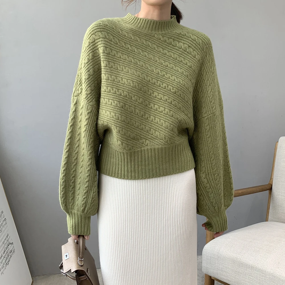 

Knitted Vintage 2023 And Stand Collar Batwing Sleeve Women Sweater Thick Pullovers Pull Femme Tricot