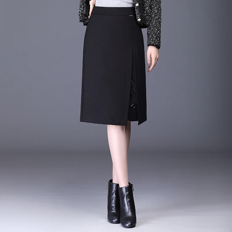 SHINYMORA, зимние элегантные клетчатые юбки для женщин, высокая талия, длина до колена, корейские женские тонкие трапециевидные черные юбки размера плюс, юбка