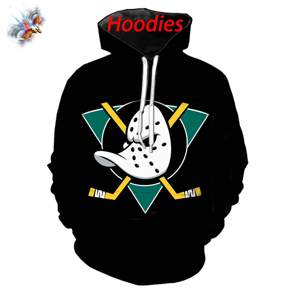 

Anaheim hoodies for men and women 3D printing duck personality hoodie casual sports Harajuku style hoodie hockey pad helmet tops