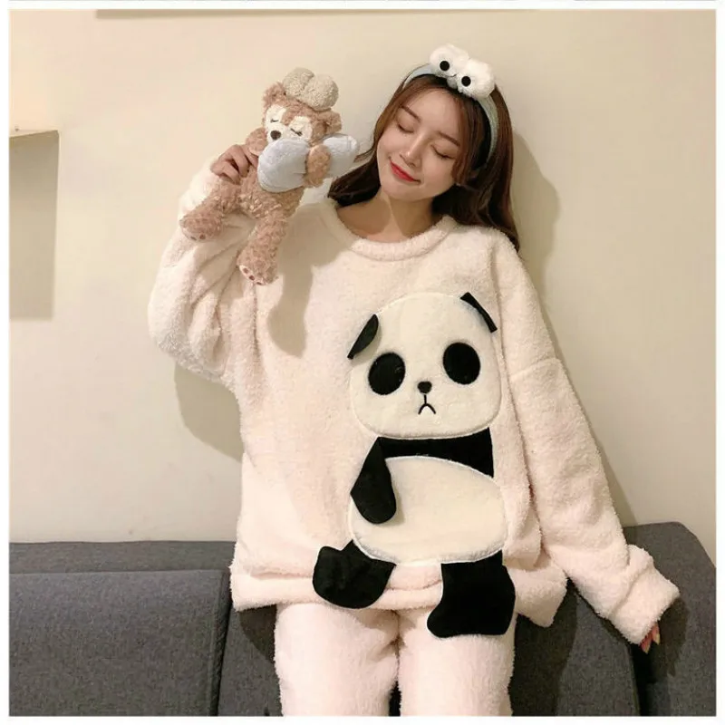

Women's Pajamas Sleepwear Cartoon Sweet and Cute Thickening Plus Velvet Warm Home Wear Clothes Fashion Pyjamas Autumn and Winter