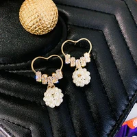 ustar bling crystal heart drop earrings for women girls cute pearl ball dangle earrings fashion party jewelry gifts