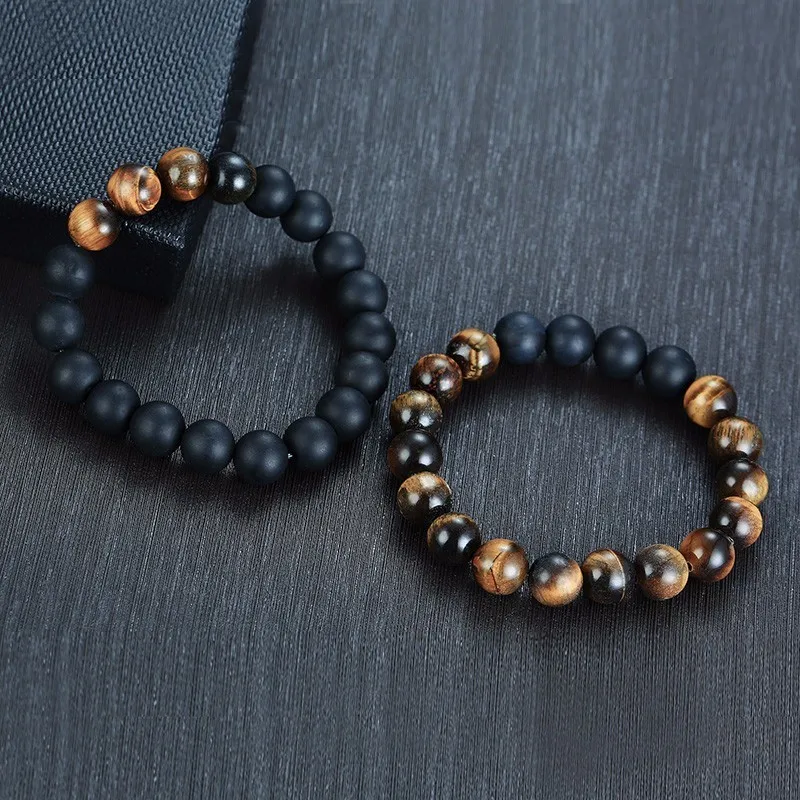 Эластичный браслет для йоги с каменными бусинами тигровый глаз 8 мм мужские и