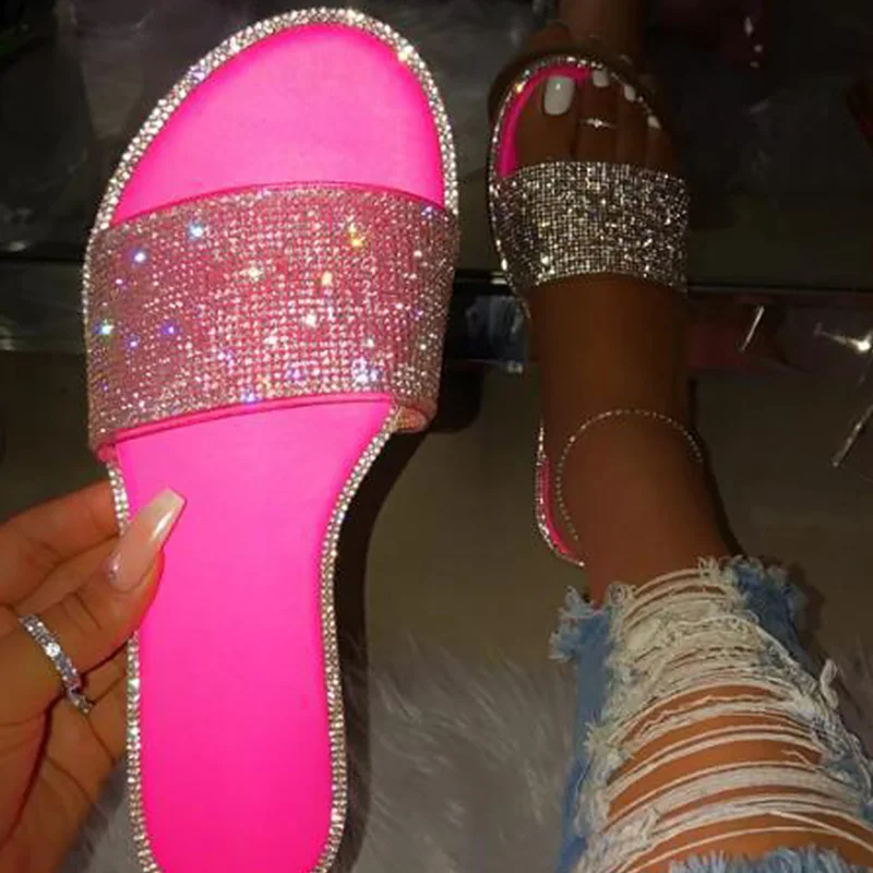 С украшением в виде кристаллов Женские шлепанцы Сезон лето Повседневная обувь