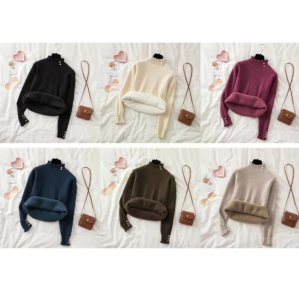 

Plus Velvet Fashion Women's Turtlenecks Sweaters Striped Jumpers Sweaters Pullovers Females Fall Sleeve Knitted Long Thick D9V0