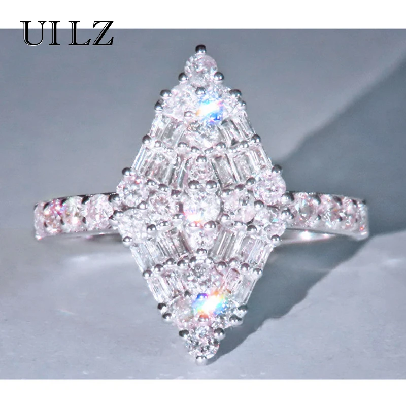 

Uilz Fashion Geometric Shape Women's Ring Shiny CZ Crystal Rhombus Bride Wedding Female Rings High Quality Jewelry