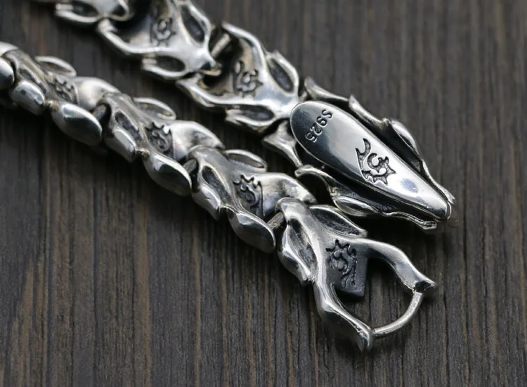 Браслет из серебра 925 пробы с цветными драконами для мужчин винтажный браслет