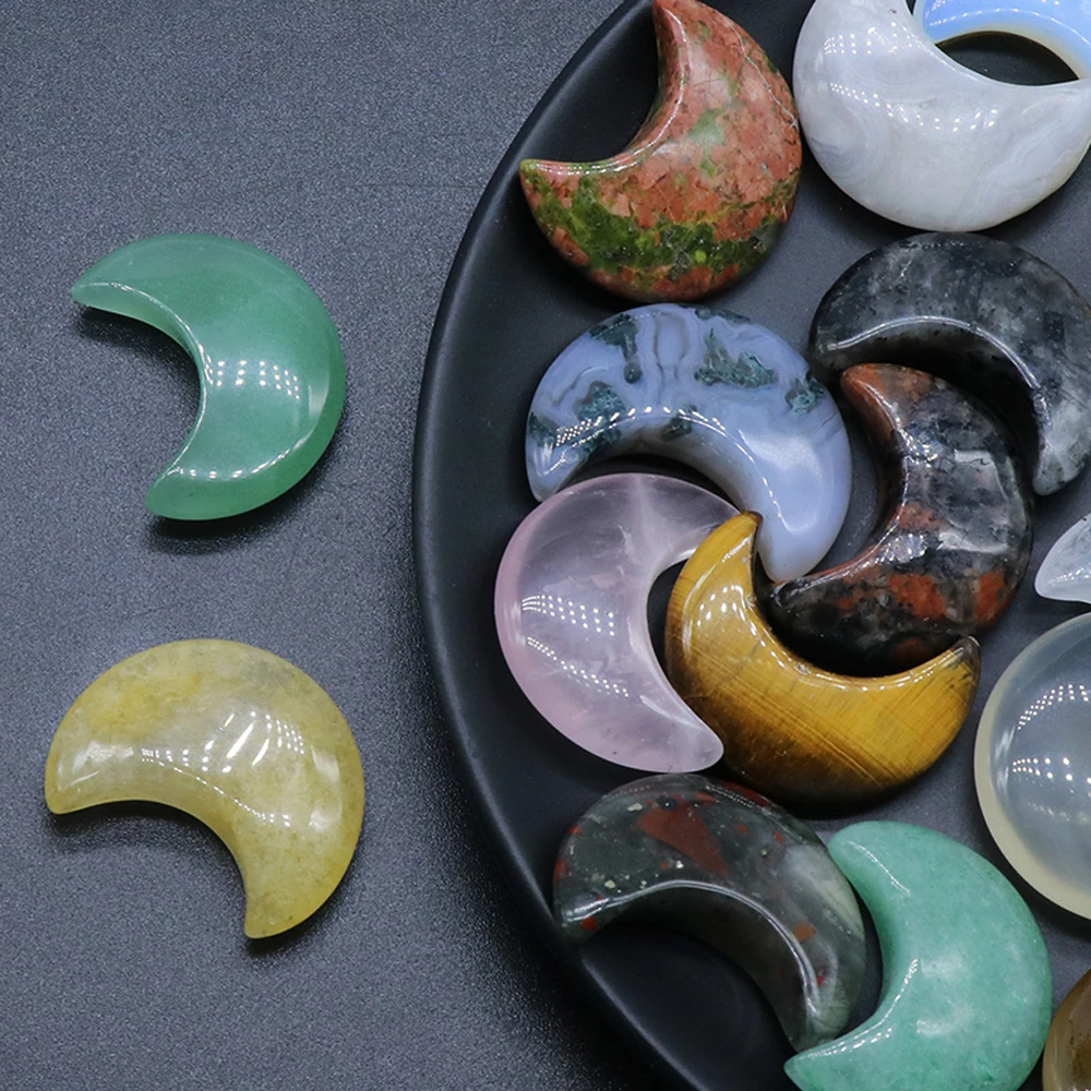 

Natural Stone Agates Rose Quartz Jade Non-porous Moon Ornaments 30MMBeads Reiki Healing Home Decor Jewelry Gift Accessories 1pcs