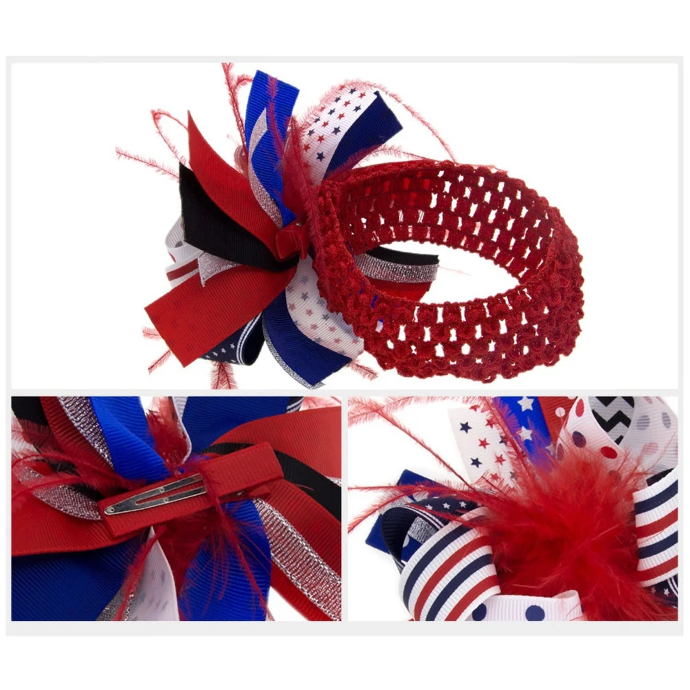 Детская повязка на голову со звездами в горошек и перьями аксессуар для волос Дня