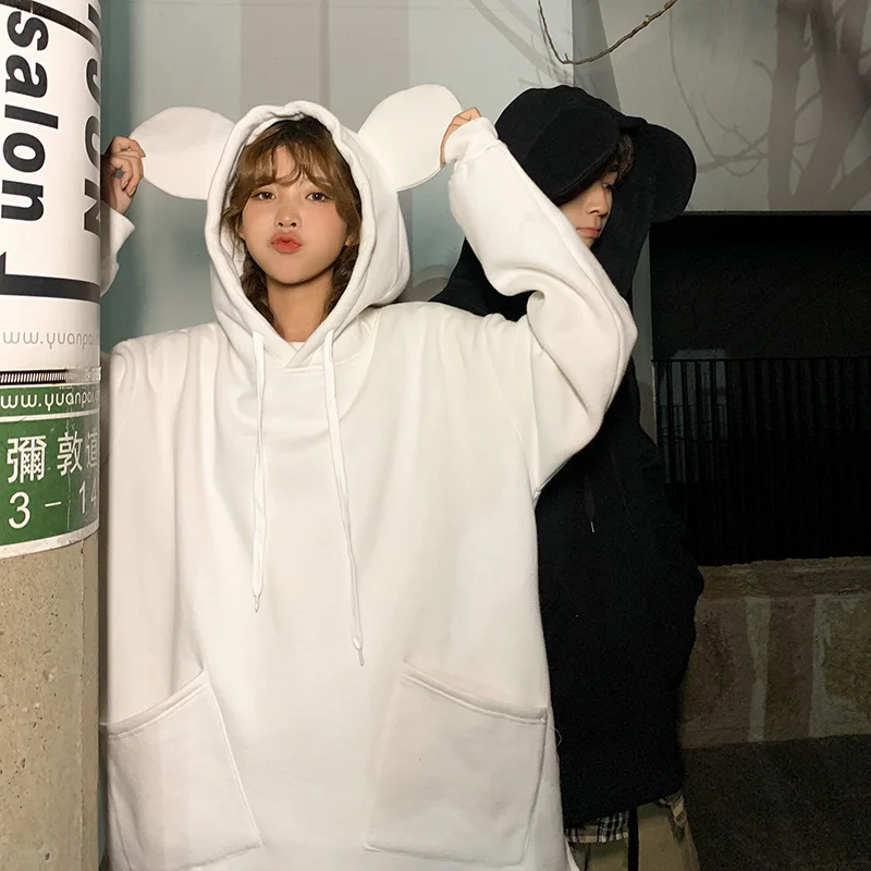 

Men's Solid Color Hoodie Korean Casual Fashion Loose Big Pocket Couple Hoodie Men's Cute Windproof Student Couple Hoodie