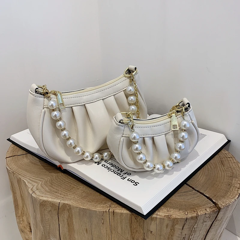 

Folds Design Mini Simple PU Leather Shoulder Crossbody Bag for Lady Lipstick Storage Clutch 2021 Summer Chain Handbags