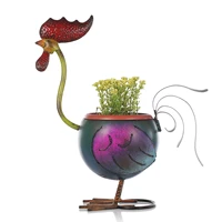 rooster flowerpot gift home decoration metal iron sculpture multicolor rooster table decoration handmade sculpture