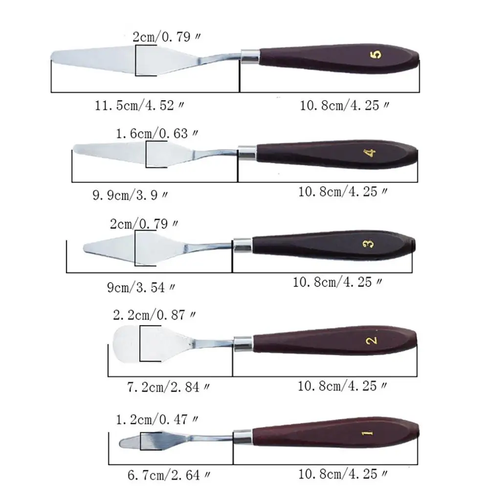 

5pc Set Arts Professional Stainless Steel Spatula Kit Palette Knife for Oil Painting Fine Arts Painting Tool Set Flexible Blades