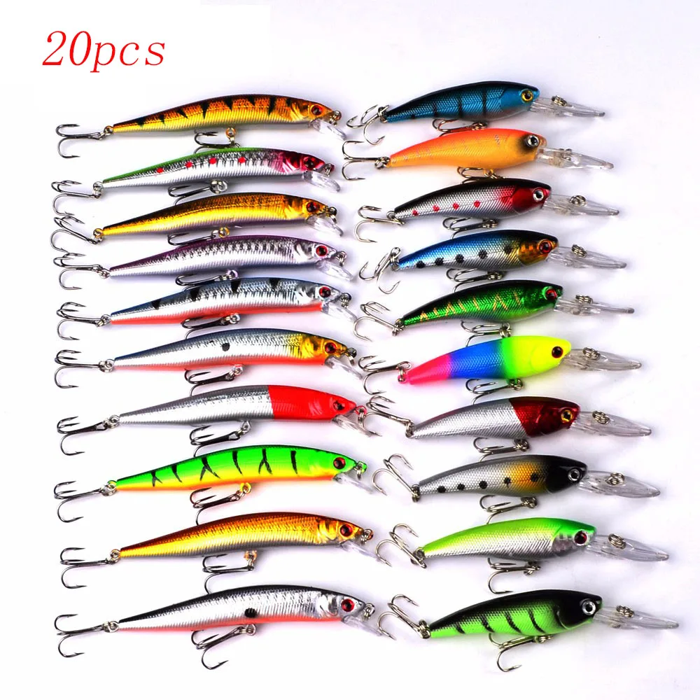 

20/48/56 Pcs Mixed Colors Fishing Lure Set Minnow Baits Kit Wobbler Crankbaits With Box Treble hooks Tackle Hard Bait