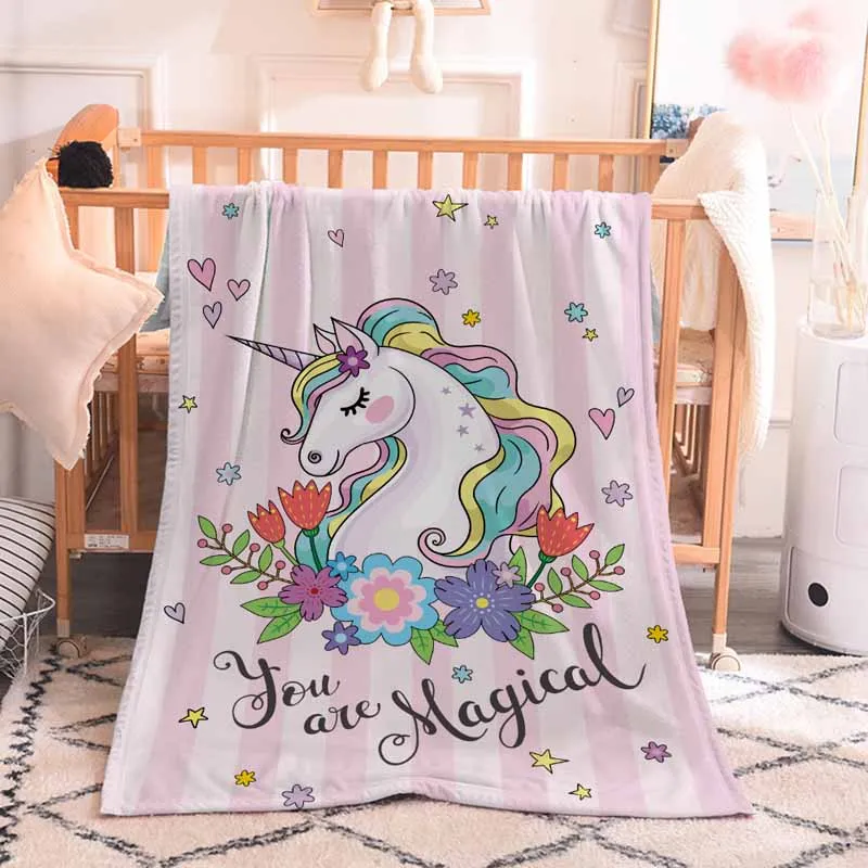 Новинка 2020 плед в виде единорога одеяло из шерпы с цветочным рисунком