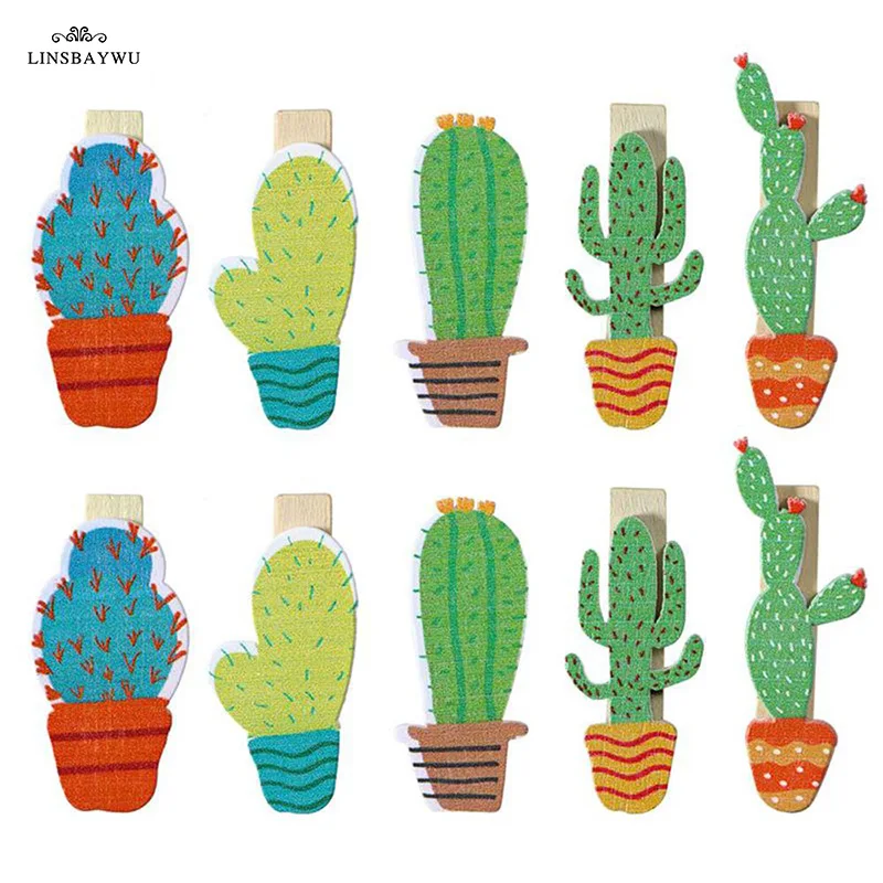 10 шт Кактус деревянные колышки для фото бумага заметок зажимы мини натуральные