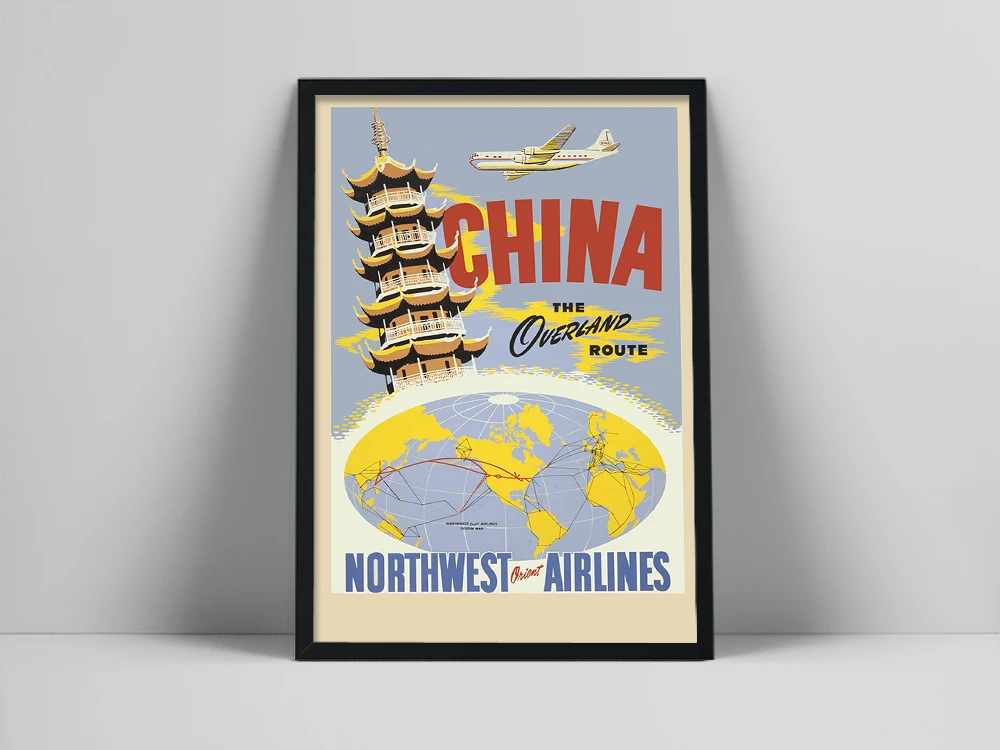 

Visit China Great Wall Hong Kong Travel Canvas Paintings Orient Airlines Visit Route Abstract Print Retro Poster Home Decor Gift