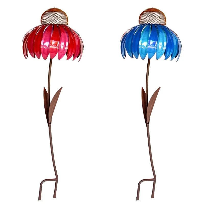 

LXAF Steel Coneflower Standing Bird Feeder Outside Rust Resistant Garden Art Metal Birdfeeder with Stand Decoration