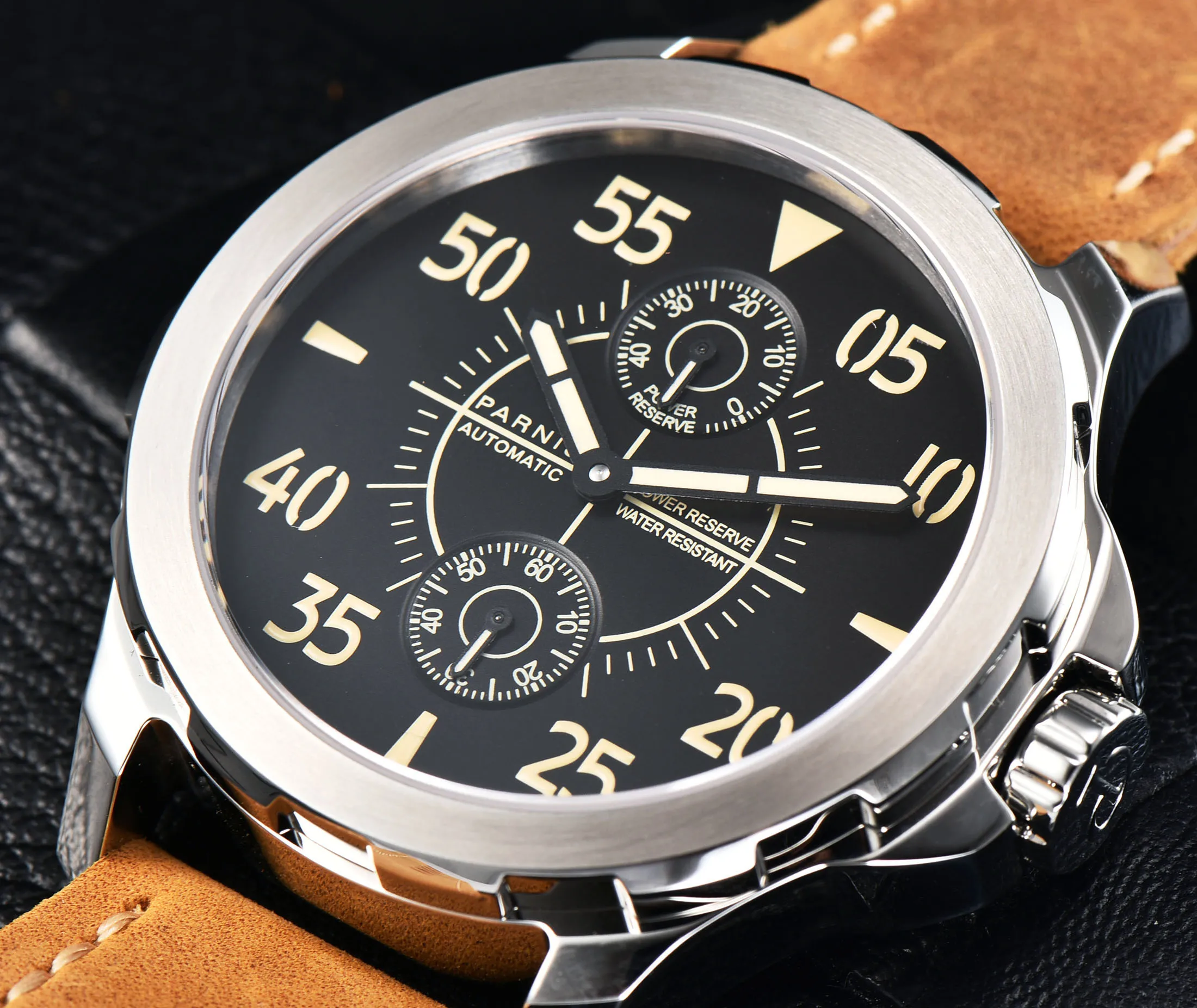 

Часы мужские механические с автоподзаводом и кожаным ремешком, 44 мм