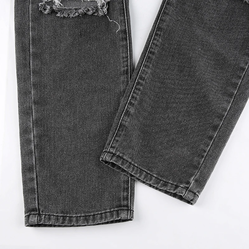 

Spring Streetwear Hole Ripped Jeans for Women Casual Tassel Denim Pants Baggy Harajuku Boyfriend Jeans High Waisted Trousers