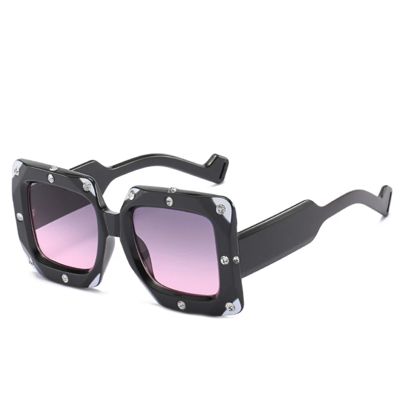 C3 black gray pink 47152 горный хрусталь квадратные большие рамки солнцезащитные очки UV400 женские европейские американские личности модные женские солнцезащитные очки - Цвет линз: C3 black gray pink