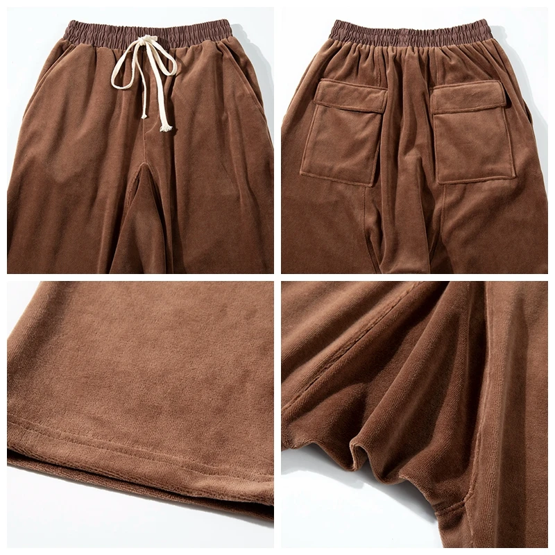 

Brown Black Velour Harem Pants Hip Hop Drop-crotch Velvet Sweatpants Fashionable Mens Baggy Sweat Pants Autumn and Winter