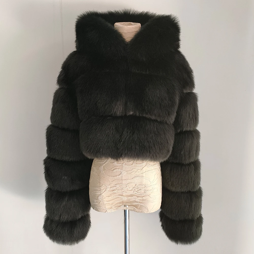Winter Women High Quality Fluffy  Faux Fur Coat  Jacket  Hooded  Pink  Jackets Over Coat Thick Warm Plush Size Female Plush Coat